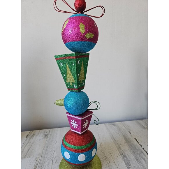 Pier 1 glitter ornament centerpiece vintage Xmas decor blue green unique retired - Picture 6 of 10